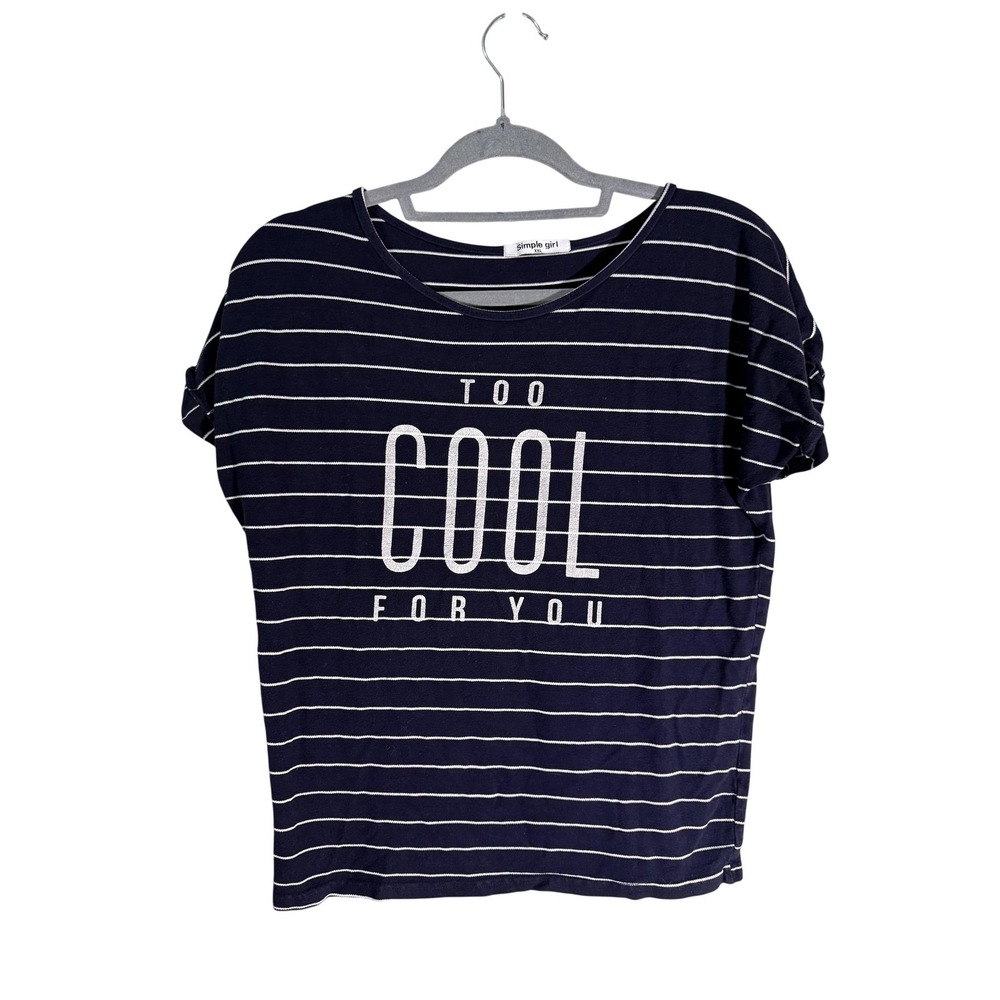 Simple Girl Navy Blue White Striped Too Cool For You Graphic Tee Shirt XXL